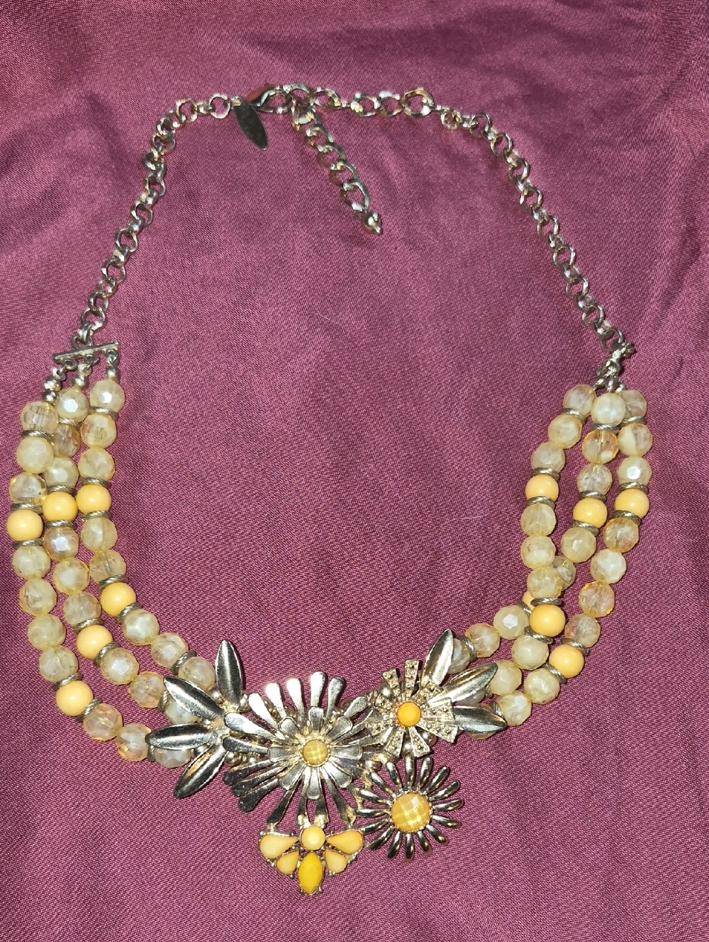 Yellow Floral Statement Necklace & Earings Set Women Jewelry